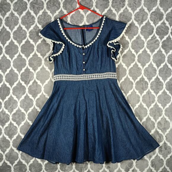 Disney Beauty and the Beast Dress Girls Size Large Blue Lace Trim Belle Tween - Picture 1 of 8